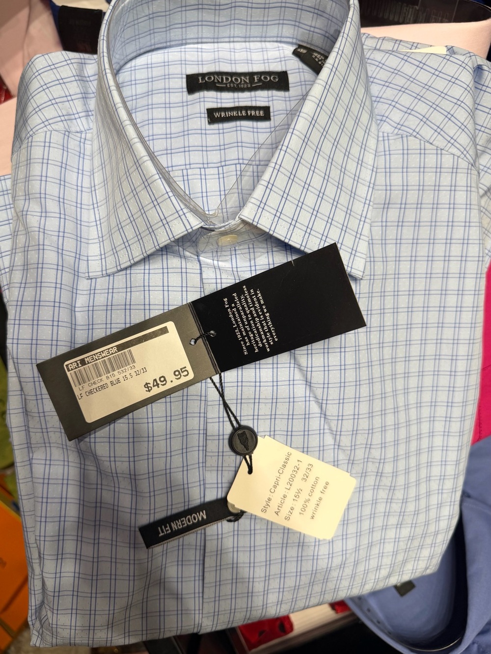 London Fog Light Blue Windowpane Dress Shirt